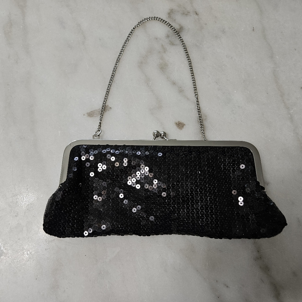 Ann Taylor Loft Small Evening Sequin Clutch Shoulder Bag Chain Strap 9”x4.5”